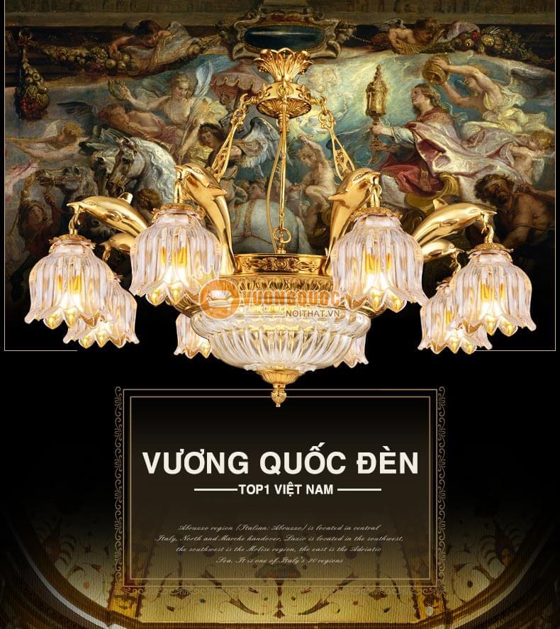 Đèn chùm đồng hiện đại hoa thủy tinh abr181-1